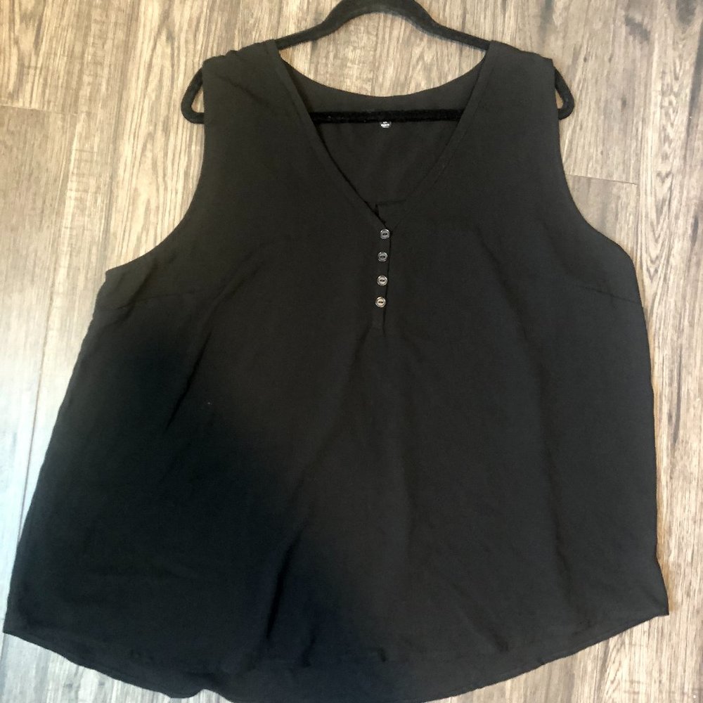 New Black Button Up Sleeveless V Neck Blouse- Womens Size 3X